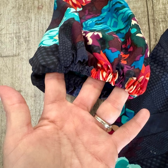 Womens Floral Mini Dress Small | Navy Balloon Sleeve Dress | Tie Back - Picture 3 of 8